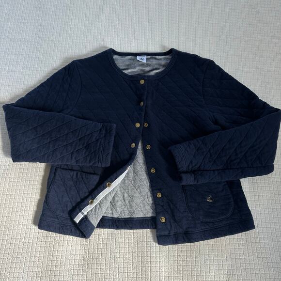 Petit Bateau Navy Diamond Quilted Cotton Blend Girls Jacket Snap Buttons 12Y - Picture 1 of 10